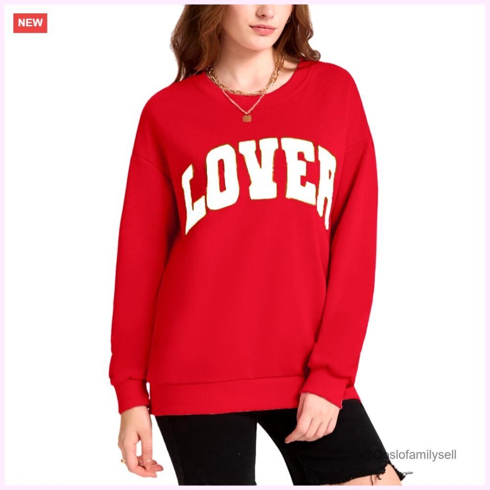Oversized Crewneck Sweatshirt Romantic Lover Letter Patch Pullover Y2K Chic